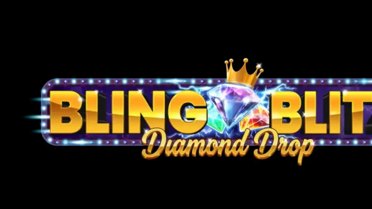 Interface do jogo Bling Blitz Diamond Drop com símbolos de diamantes e moedas douradas
