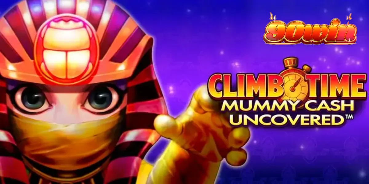 Interface do jogo de slot Climb Time Mummy Cash Uncovered com tema egípcio